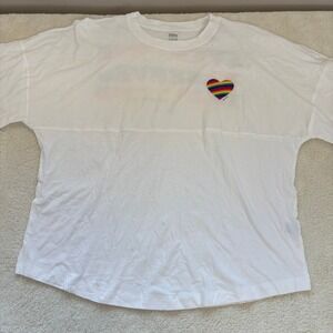 NWT Victoria's Secret PINK Embroidered Heart Pride Shirt Women's XL